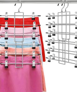 Pants Hangers with Clips.Space Saving Hanging Closet Organizer-6 Tiers Skirt Hangers with 360° Swivel Hook.Closet Organizer-Clothes Hangers- College Dorm Essentials Apartment Essentials-2 Pack